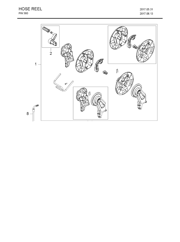 Hose Reel Diagram and Parts List for PW360 (967677801)(2017-10) Husqvarna Pressure Washer