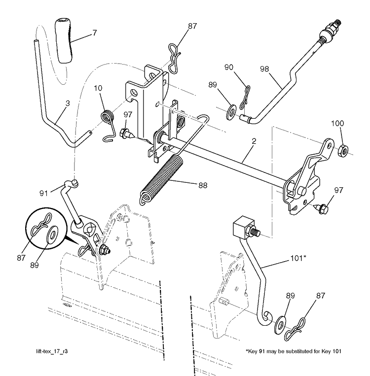 Mower Lift / Deck Lift Diagram and Parts List for YTH21K46 (96045002902)(2011-08) Husqvarna Lawn Tractor