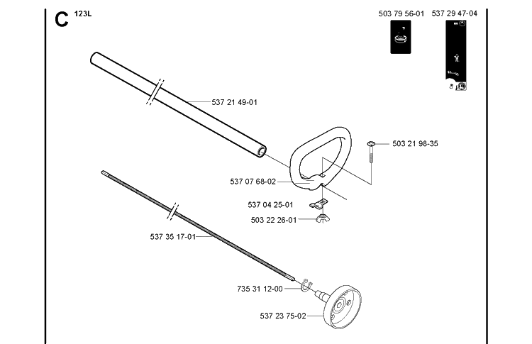 Shaft And Handle Diagram and Parts List for 123L  Husqvarna Edger