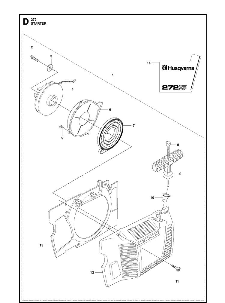 Starter Diagram and Parts List for 272XP 20163200001-20173200000 Husqvarna Chainsaw