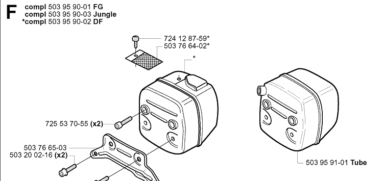 Muffler Diagram and Parts List for 385XP 20011300001-20034000000 Husqvarna Chainsaw