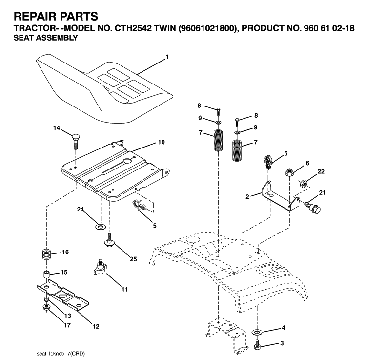 Seat Diagram and Parts List for CTH2542T (96061021800)(2007-04) Husqvarna Lawn Tractor