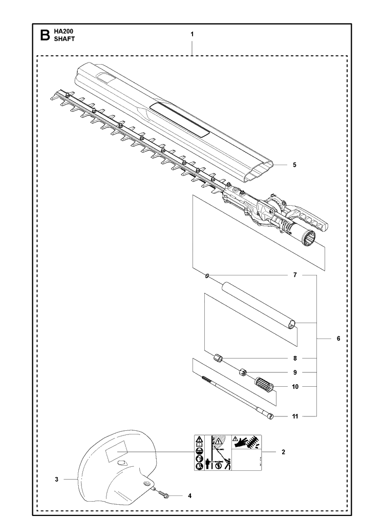 Shaft Diagram and Parts List for 596316501  Husqvarna Brush Cutter