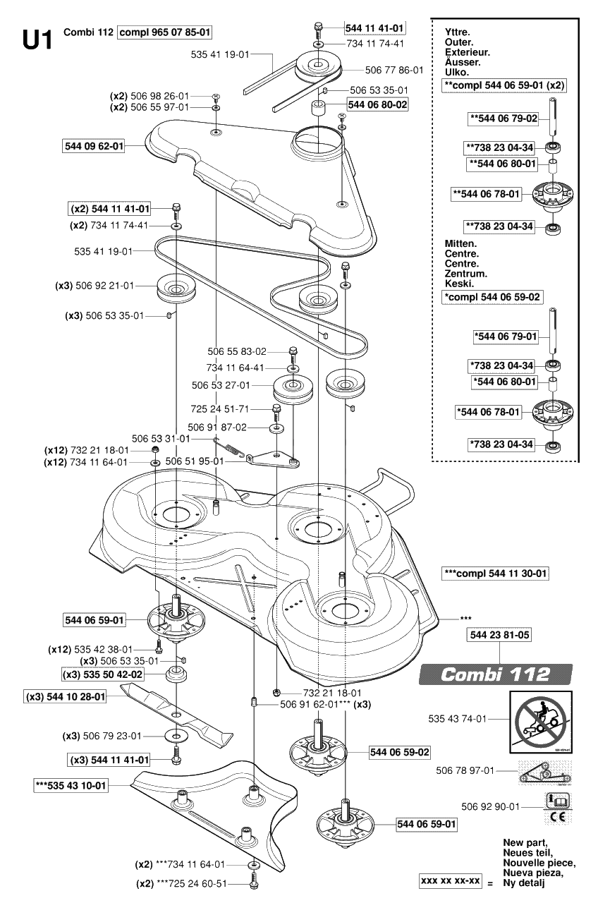 44-Inch/112cm Cutting Deck 2 Diagram and Parts List for R15-V2 (953533701)(2006-05) Husqvarna Lawn Tractor