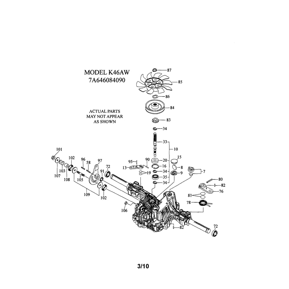 Transaxle Diagram and Parts List for 96043026100  Husqvarna Lawn Tractor