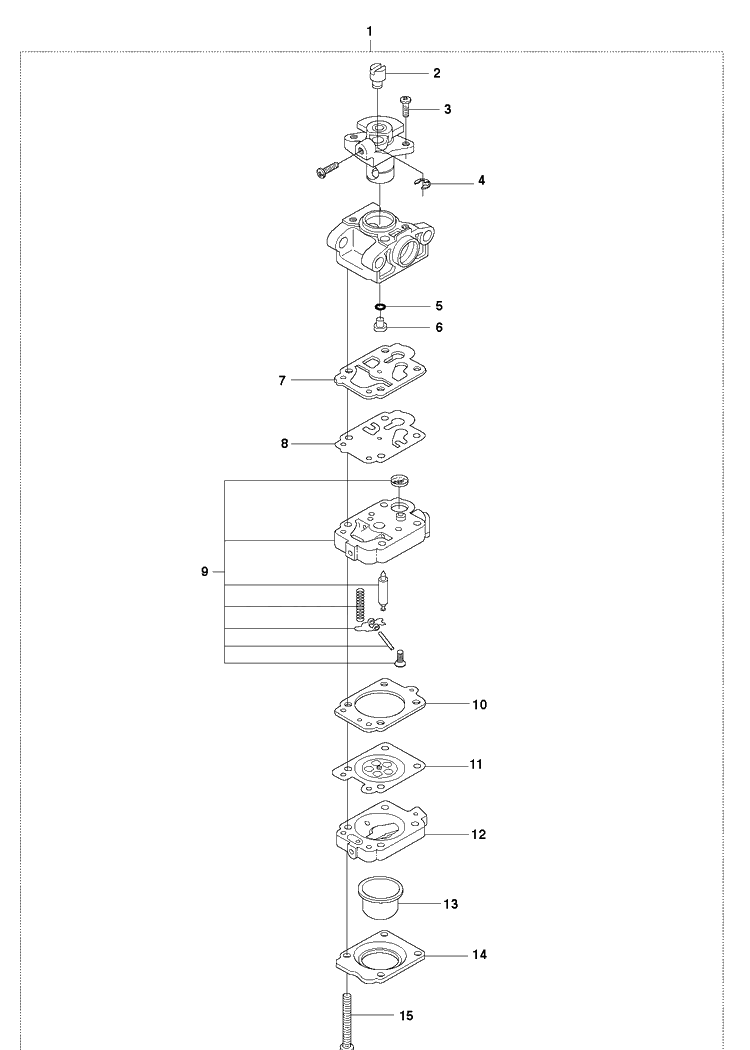 Carburetor Diagram and Parts List for 123HD65X 20070900001-20100600000 Husqvarna Hedge Trimmer