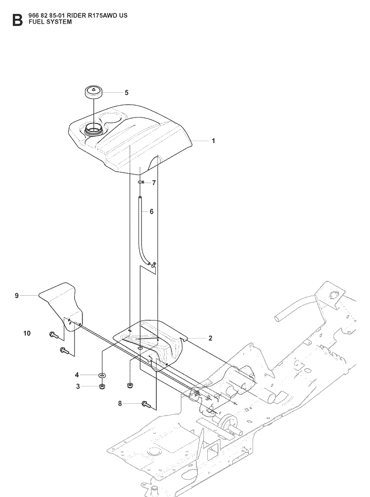 Fuel System Diagram and Parts List for RIDER175 (966828501)(2008-05) Husqvarna Lawn Mower