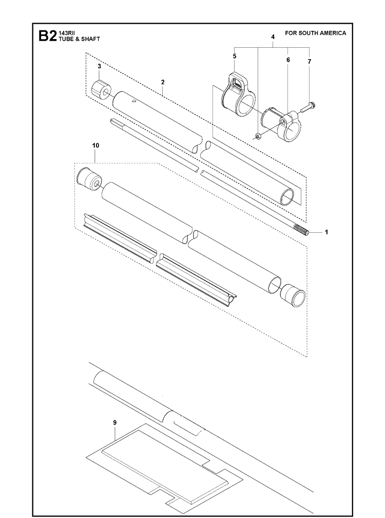 Tube And Shaft  3 Diagram and Parts List for 143RII  Husqvarna Brush Cutter