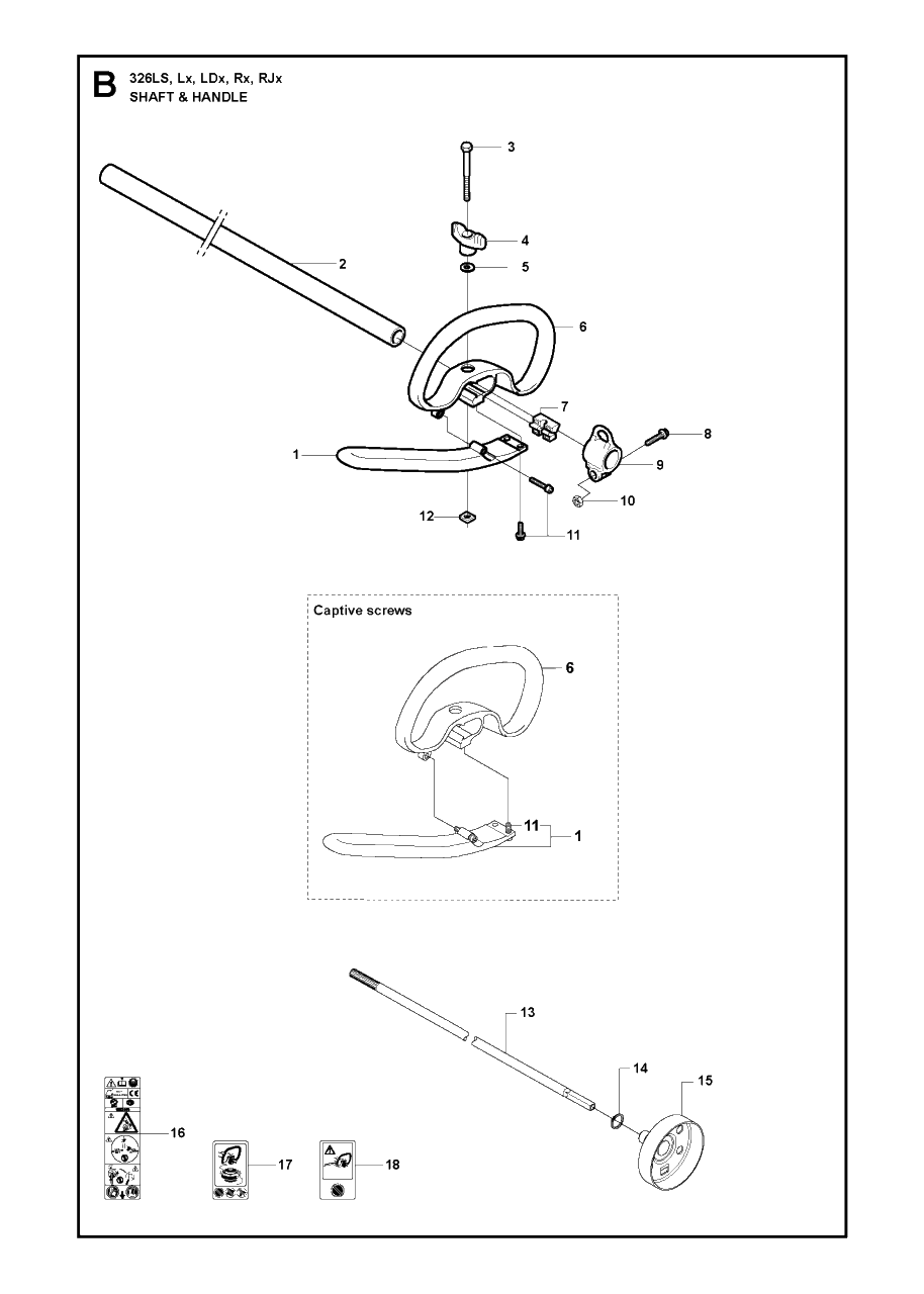 Shaft And Handle Diagram and Parts List for 326LX 20091800001 & Above Husqvarna Trimmer