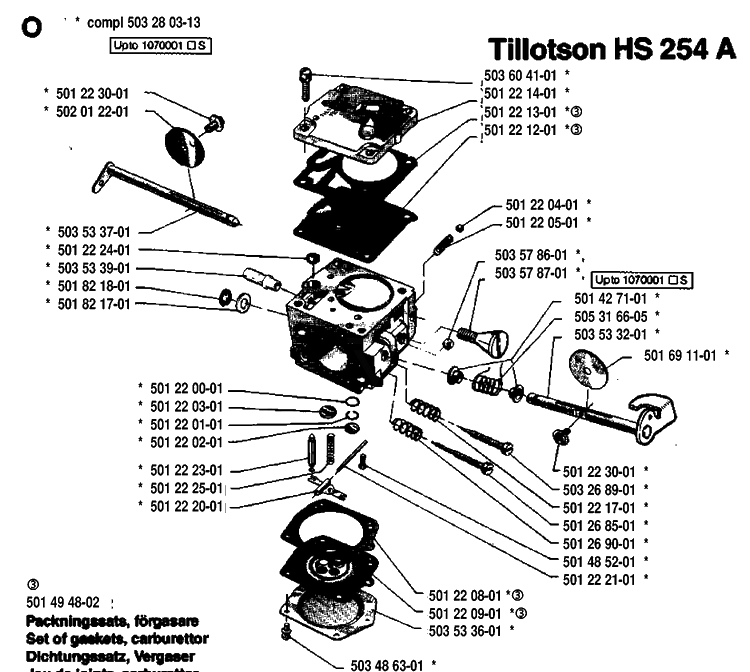 Carburetor Details Diagram and Parts List for 61 19933600001-19970100000 Husqvarna Chainsaw