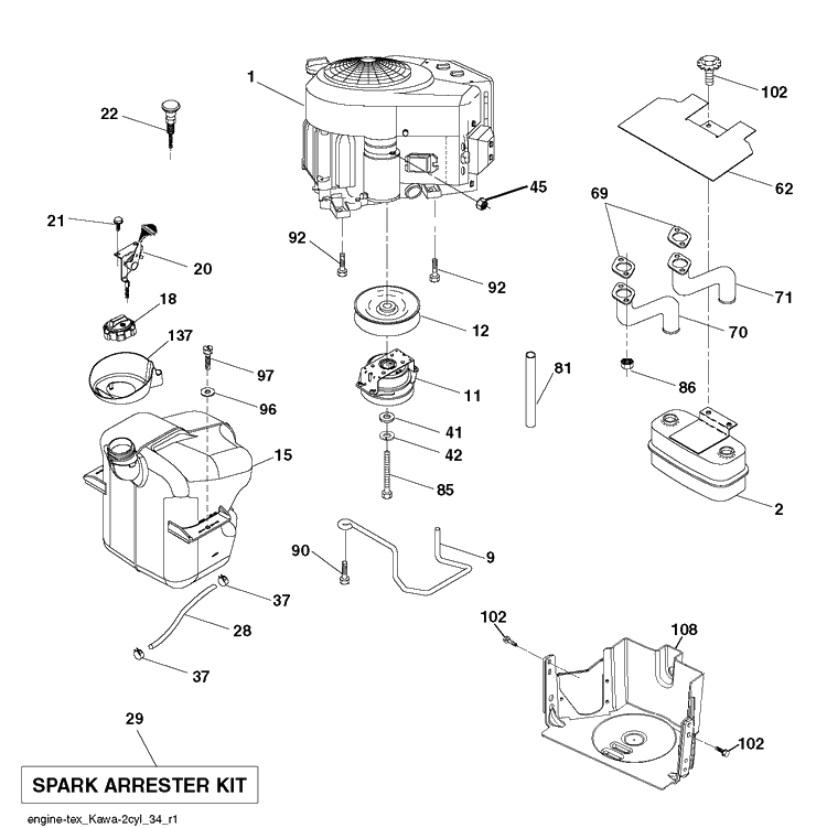 Engine Diagram and Parts List for CTH224T (96051009600)(2013-10) Husqvarna Lawn Tractor