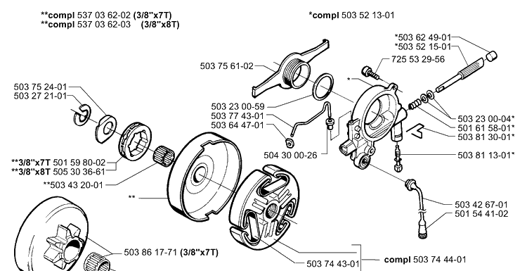 Clutch/Drum And Oil Pump Diagram and Parts List for 365EPA 2003-11 Husqvarna Chainsaw