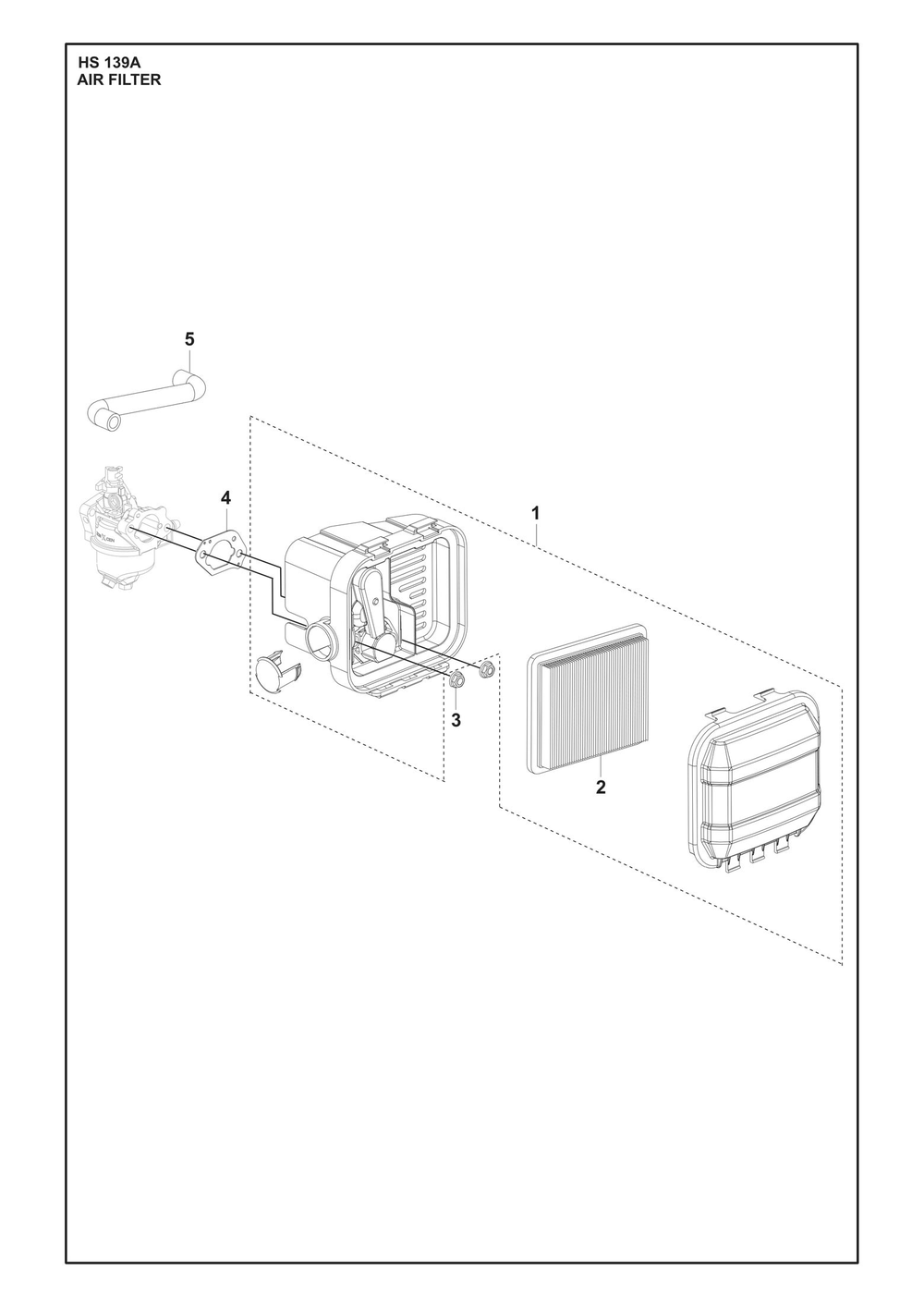 Air Filter Diagram and Parts List for HS139A531450701 531450702, 599912201, 599912202 Husqvarna Engine