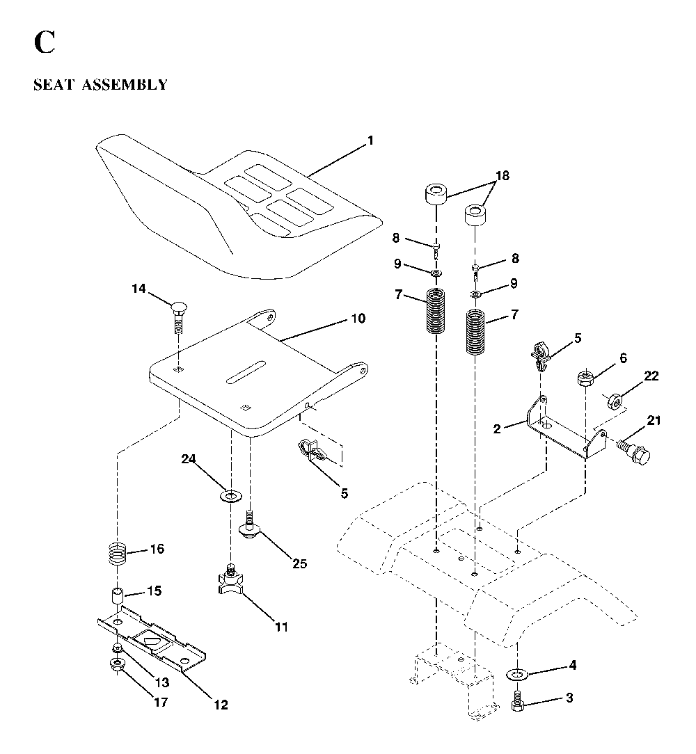 Seat Diagram and Parts List for YTH160 (HEYTH160C, 954170005)(1997-02) Husqvarna Lawn Tractor