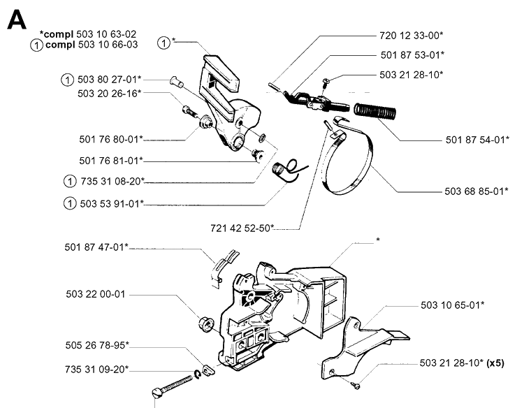 Chain Brake Diagram and Parts List for 40 20013500001-Current Husqvarna Chainsaw