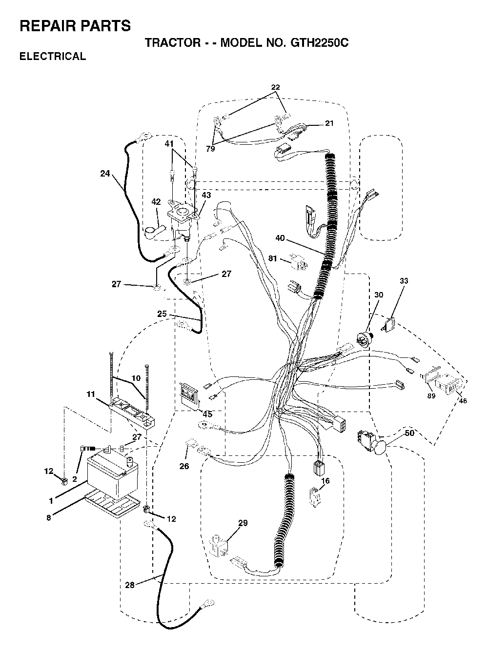 Electrical Diagram and Parts List for GTH2250C (954567093)(2001-05) Husqvarna Lawn Tractor