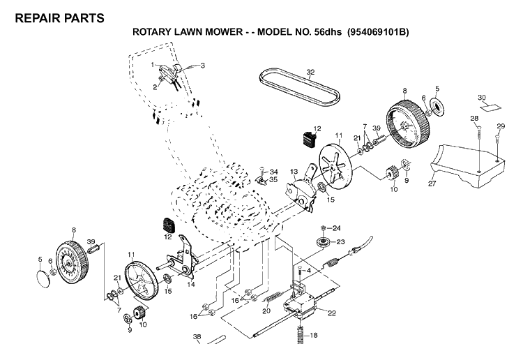 Repair Parts 2 Diagram and Parts List for 56DHS (532702510)(1995-08) Husqvarna Lawn Mower
