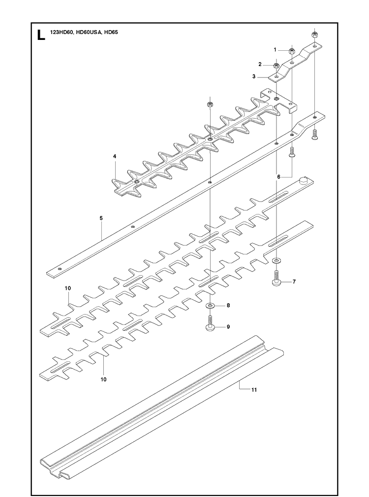 Cutting Equipment Diagram and Parts List for 123HD65X 20100600001-Current Husqvarna Hedge Trimmer