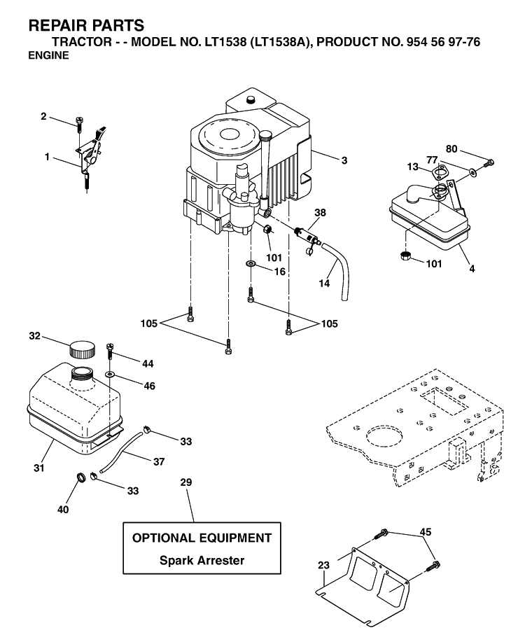Engine Diagram and Parts List for LT1538-LT1538A 2002-11 Husqvarna Lawn Tractor