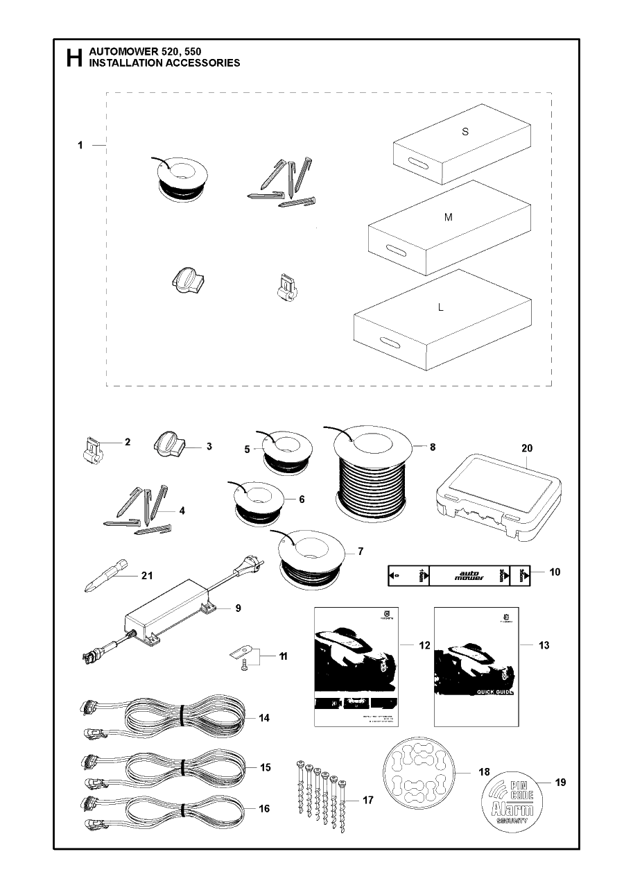 Installation Accessories Diagram and Parts List for 550 2018 Husqvarna Lawn Mower