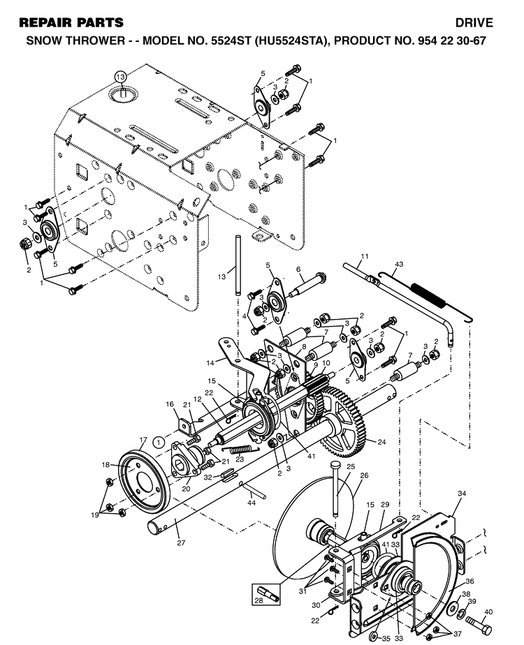 Drive Diagram and Parts List for 5524ST (HU5524STA)(2002-09) Husqvarna Snow Blower