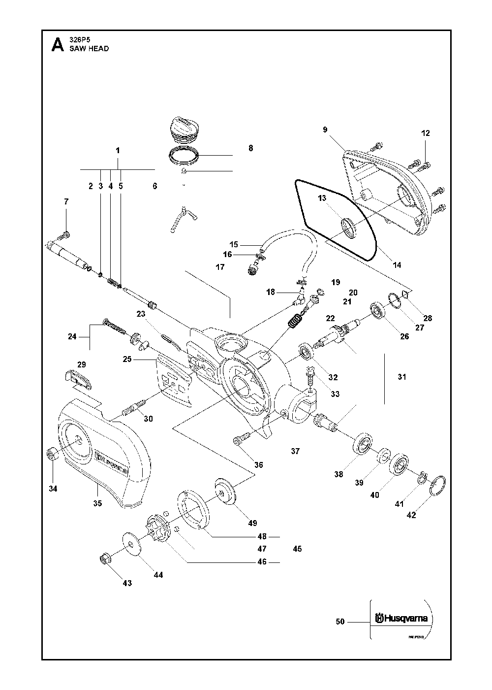 Gear Housing Diagram and Parts List for 325P5 20062700001 Husqvarna Pole Saw