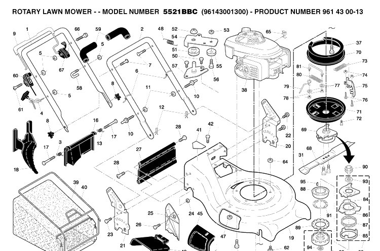 Repair Parts 2 Diagram and Parts List for 5521BBC (96143001300)(2005-11) Husqvarna Lawn Mower