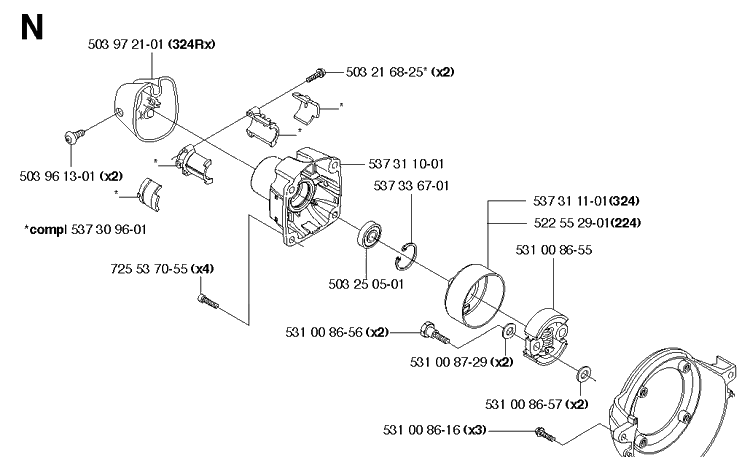 Clutch Diagram and Parts List for 224L  Husqvarna Edger