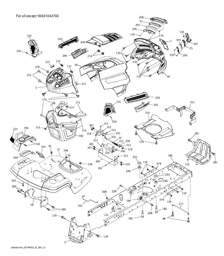 Chassis / Frame Diagram and Parts List for TS348XD  Husqvarna Lawn Tractor
