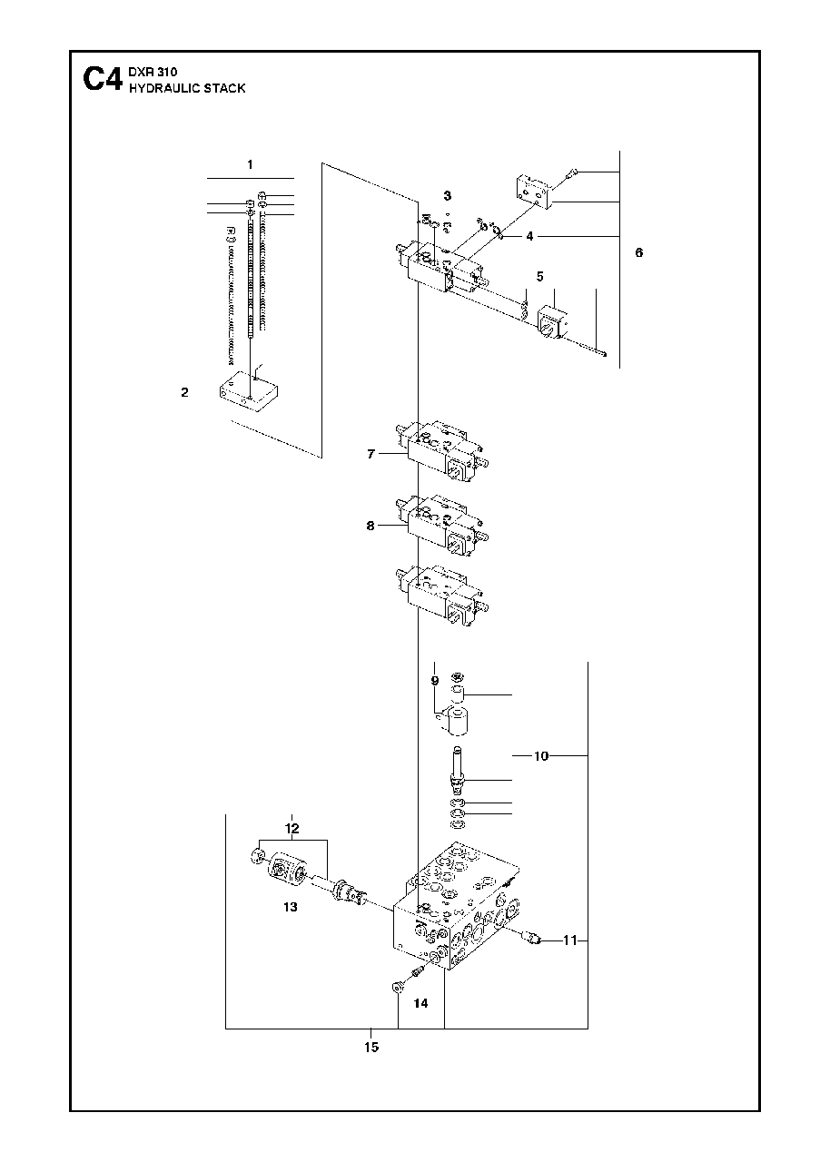 Hydraulic Stack Diagram and Parts List for DXR310 (44 & Above)(2013-08) Husqvarna Demolition Hammer