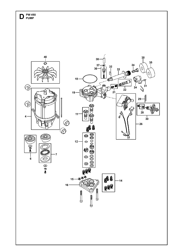Pump Diagram and Parts List for PW490 (970468401)(2021-01) Husqvarna Pressure Washer