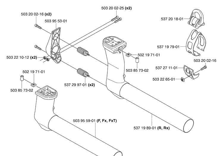 Tube Support Diagram and Parts List for 345RX 2003-05 Husqvarna Brush Cutter