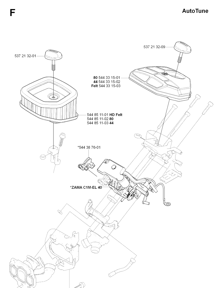Carburetor And Air Filter Diagram and Parts List for 576XP 20090400001-20101000000 Husqvarna Chainsaw