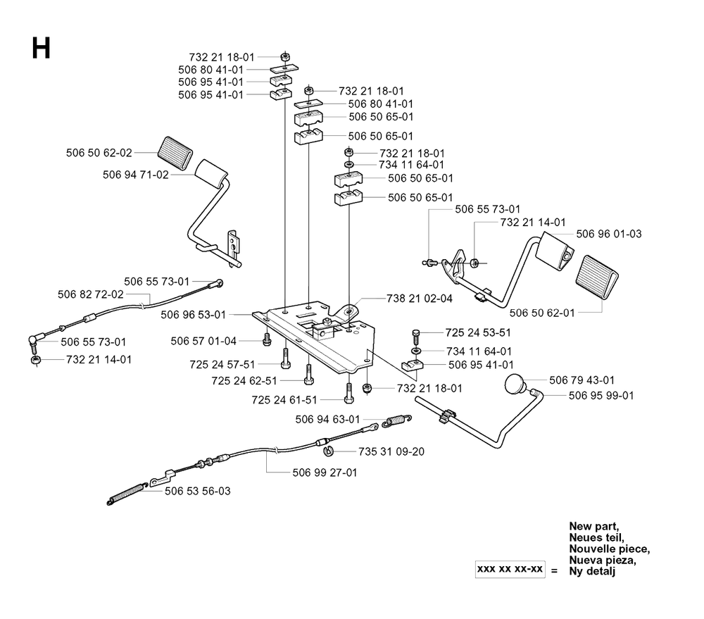 Pedals Diagram and Parts List for R16 2003-01 Husqvarna Lawn Tractor