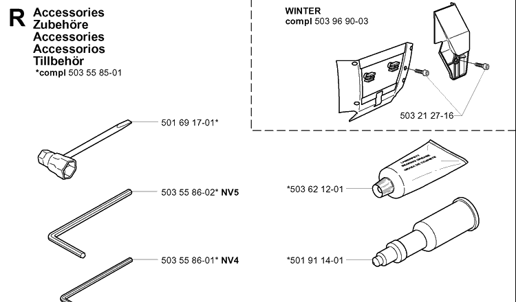 Accessories Diagram and Parts List for 372XP/ (XPG)(20051800001-20070100000) Husqvarna Chainsaw