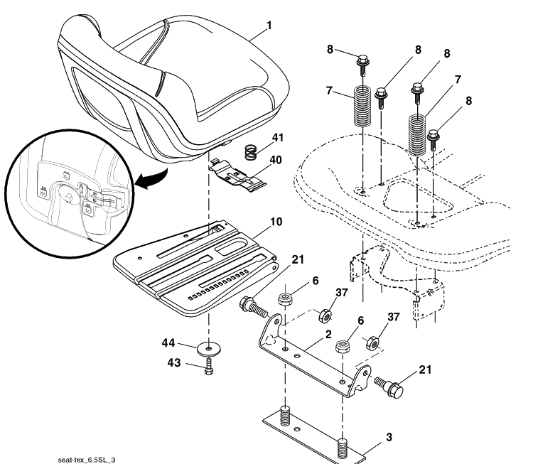 Seat Assembly Diagram and Parts List for 2748GLS (96043005000)(2008-03) Husqvarna Lawn Mower