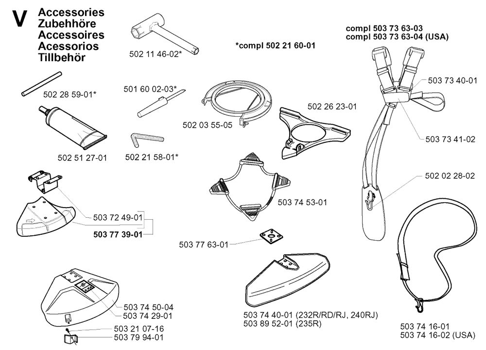 Accessories Diagram and Parts List for 232RD 20001400001 & Above Husqvarna Trimmer