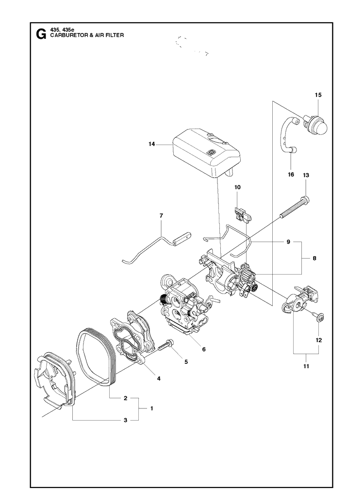 Carburetor Air Filter Diagram and Parts List for 435-435E 2011-05 Husqvarna Chainsaw
