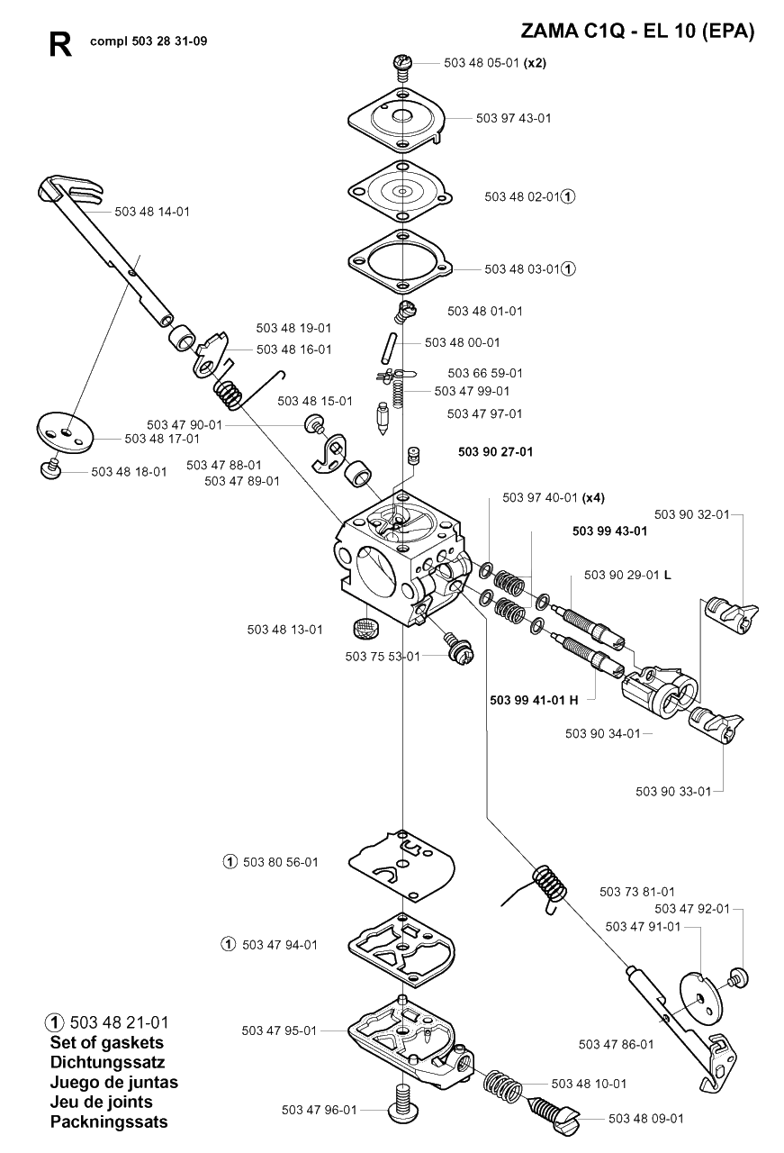 Carburetor Details Diagram and Parts List for 240 20010100001 & Above Husqvarna Trimmer