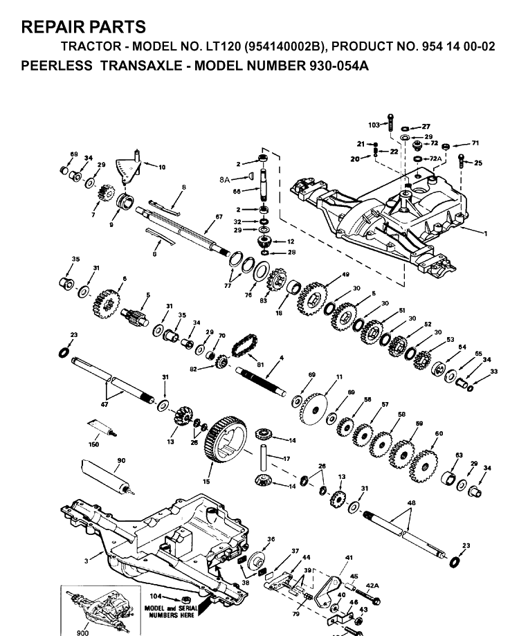 Transmission Diagram and Parts List for LT120 (954140002B)(1997-01) Husqvarna Lawn Tractor