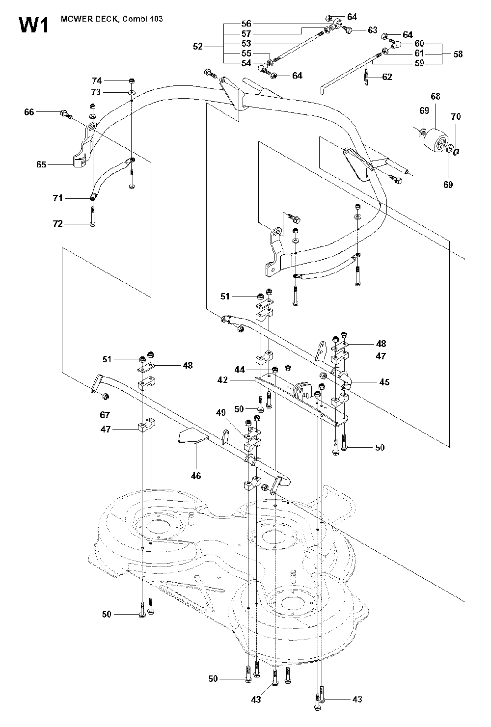103cm Cutting Deck Diagram and Parts List for RIDER15V2SAWD (965200901)(2009-04) Husqvarna Lawn Tractor