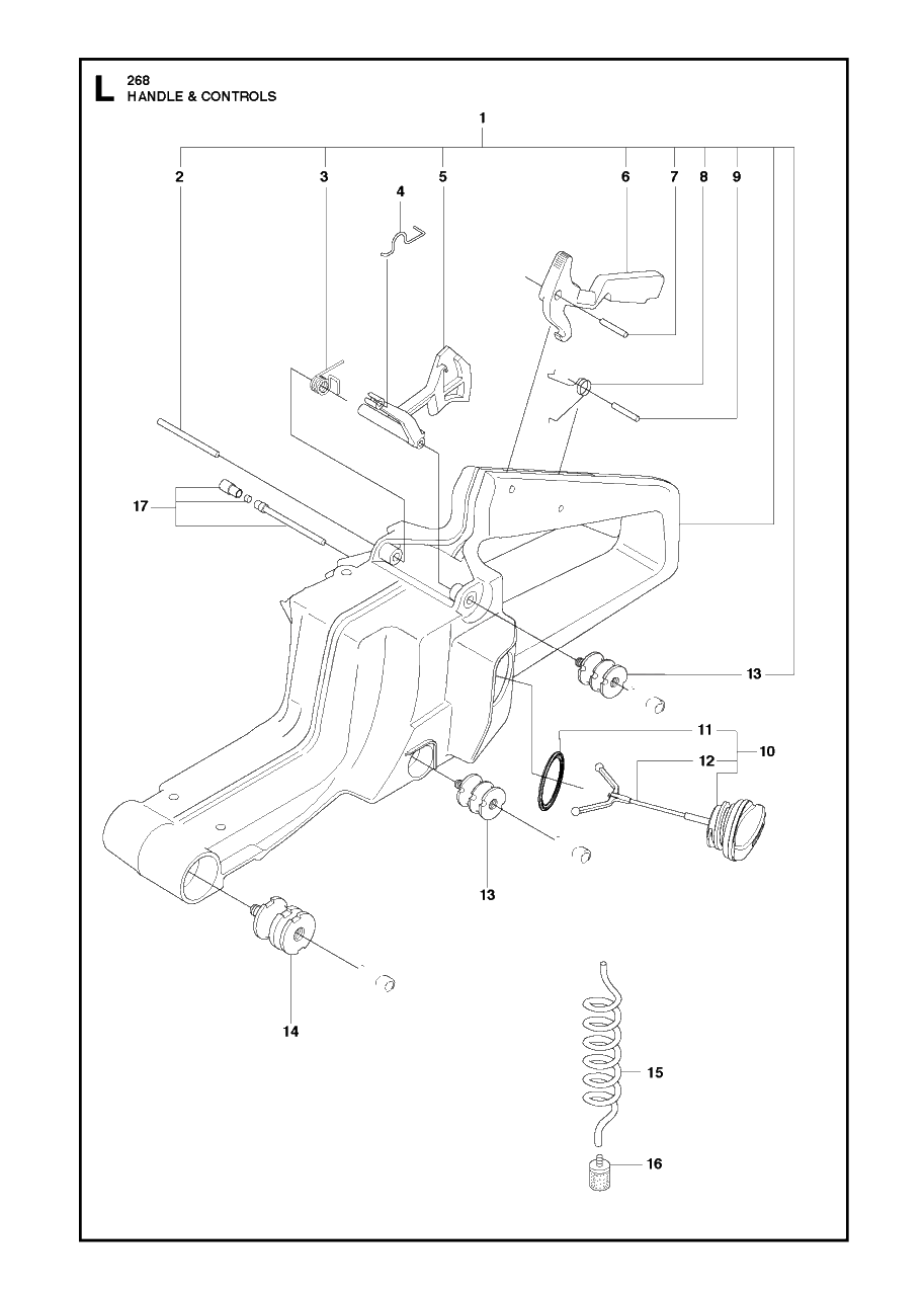 Handle And Controls Diagram and Parts List for 268 20182200001 & Above Husqvarna Chainsaw