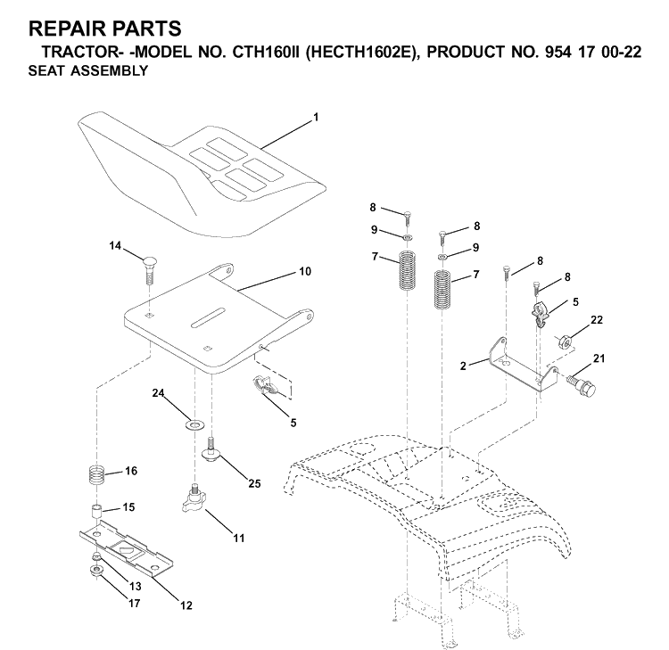 Seat Diagram and Parts List for CTH160II (HECTH1602E)(2001-02) Husqvarna Lawn Tractor