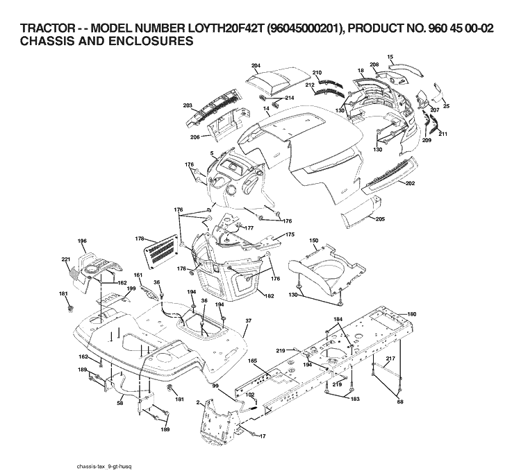 Chassis And Enclosures Diagram and Parts List for LOYTH20F42T (96045000201)(2006) Husqvarna Lawn Tractor