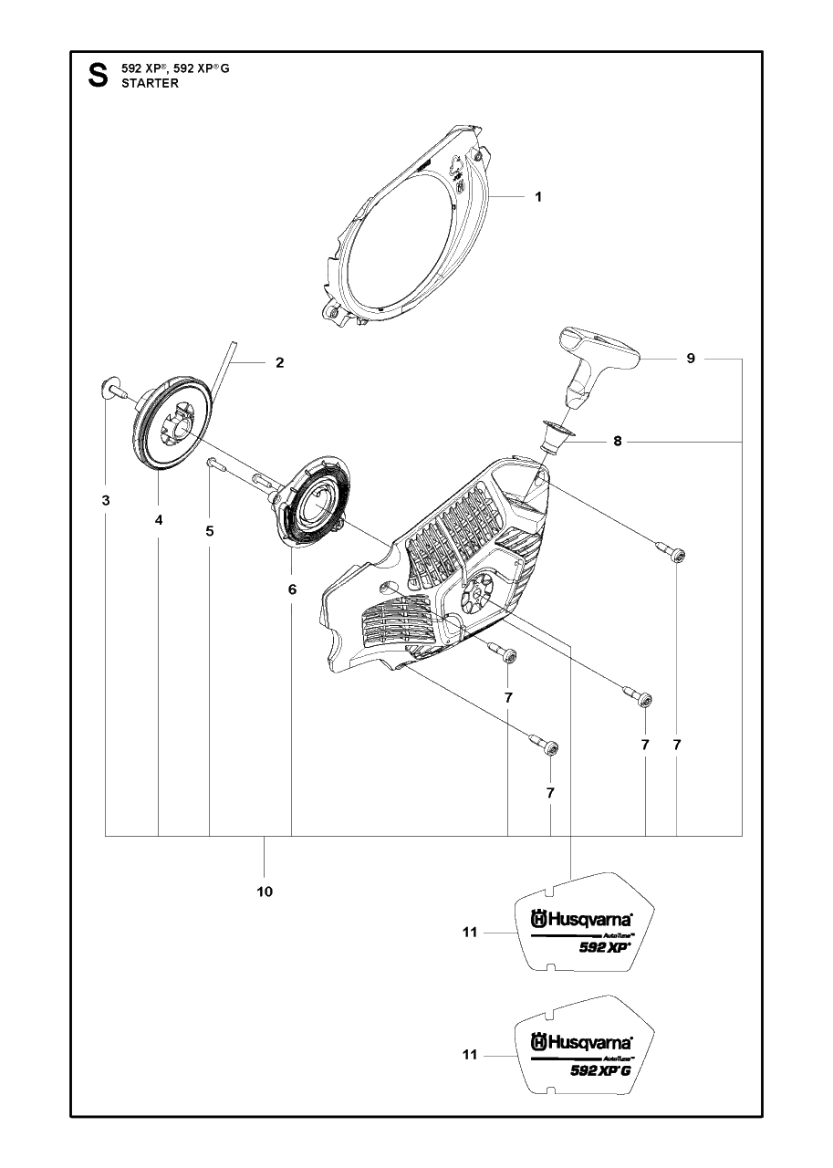 Starter Diagram and Parts List for 592XP-XPG  Husqvarna Chainsaw