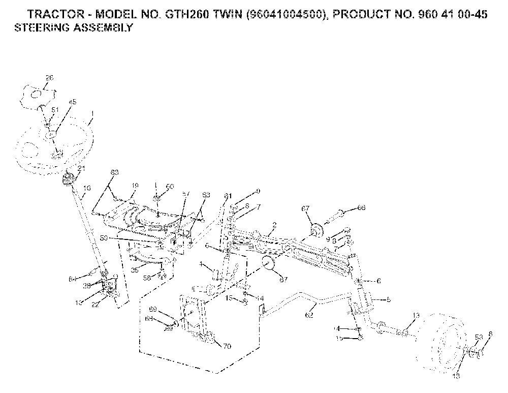 Steering Diagram and Parts List for GTH260TWIN (96041004500, 960410045)(2007-02) Husqvarna Lawn Tractor