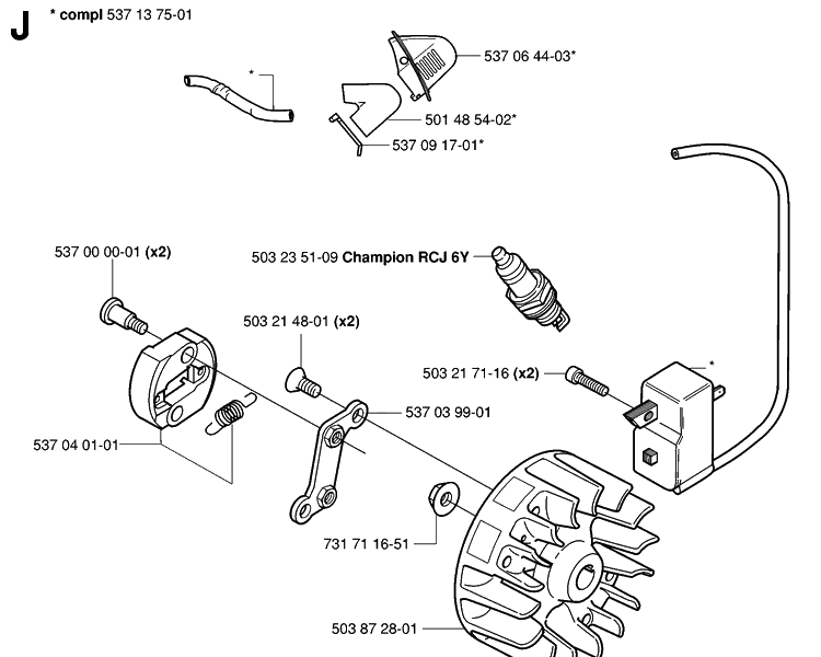 Ignition System Diagram and Parts List for 326HE4 (X-SERIES)(20033100001-20040100000) Husqvarna Hedge Trimmer