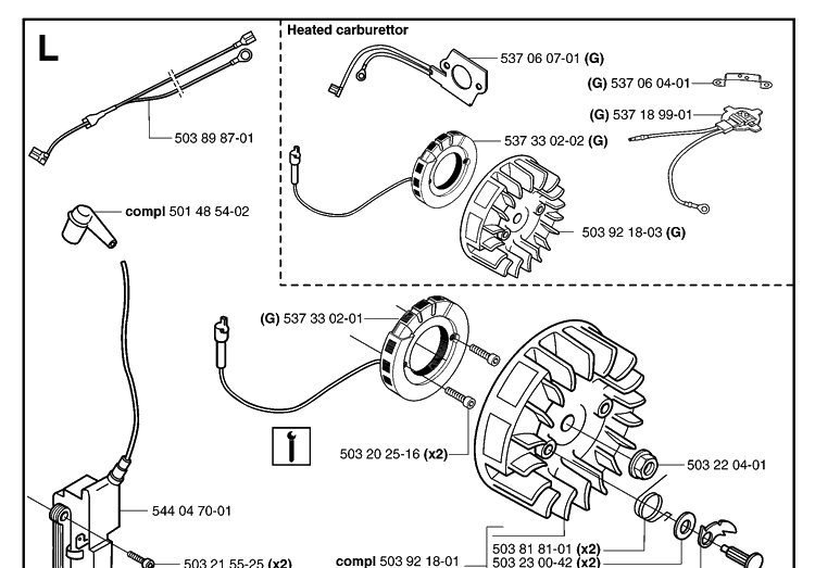 Ignition System Diagram and Parts List for 359 20060600001-20070900000 Husqvarna Chainsaw