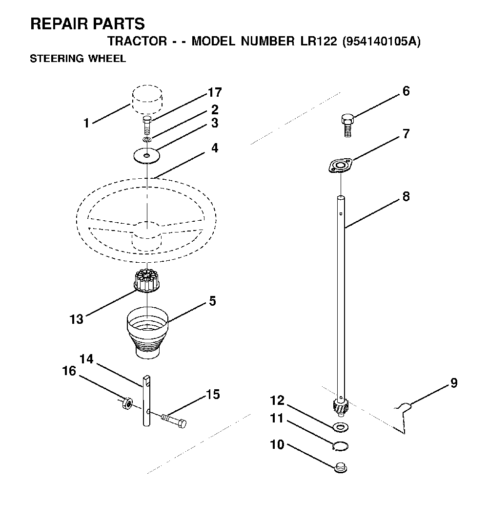 Steering Diagram and Parts List for LR122 (954140105A)(1999-09) Husqvarna Lawn Tractor
