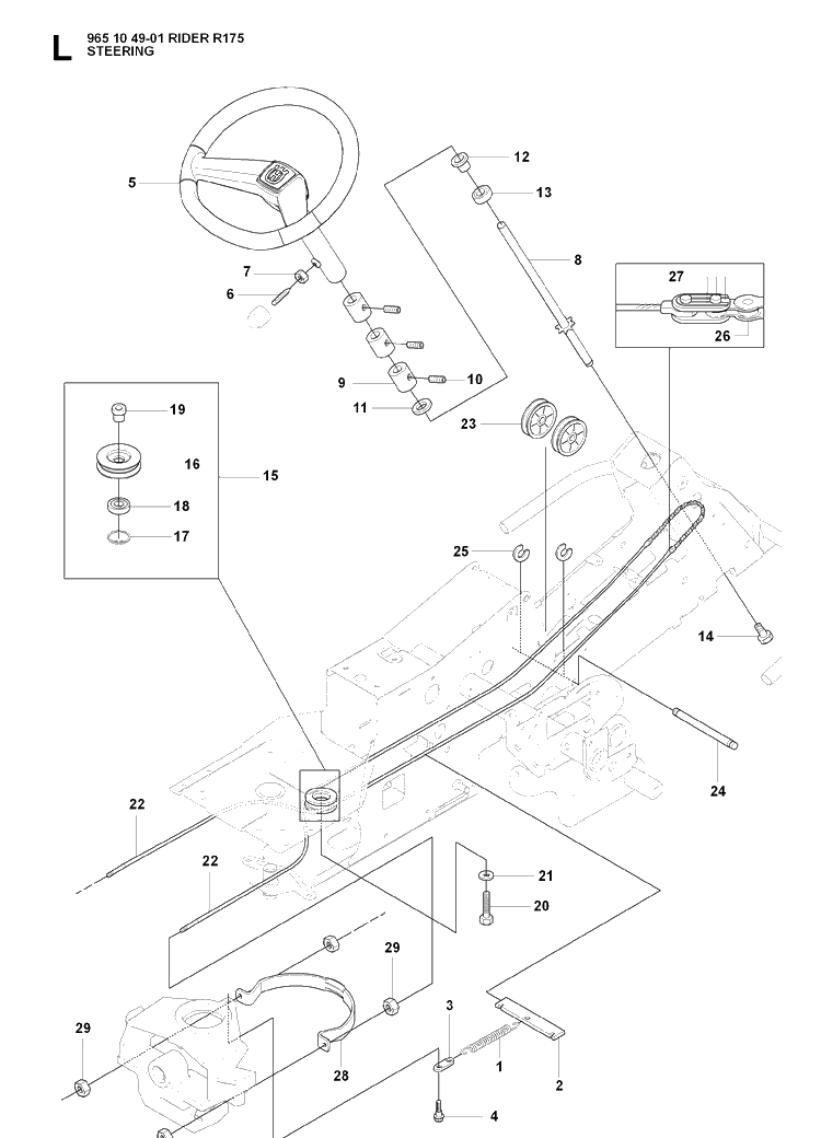 Steering Diagram and Parts List for RIDER175 (965104901)(2007-01) Husqvarna Lawn Mower
